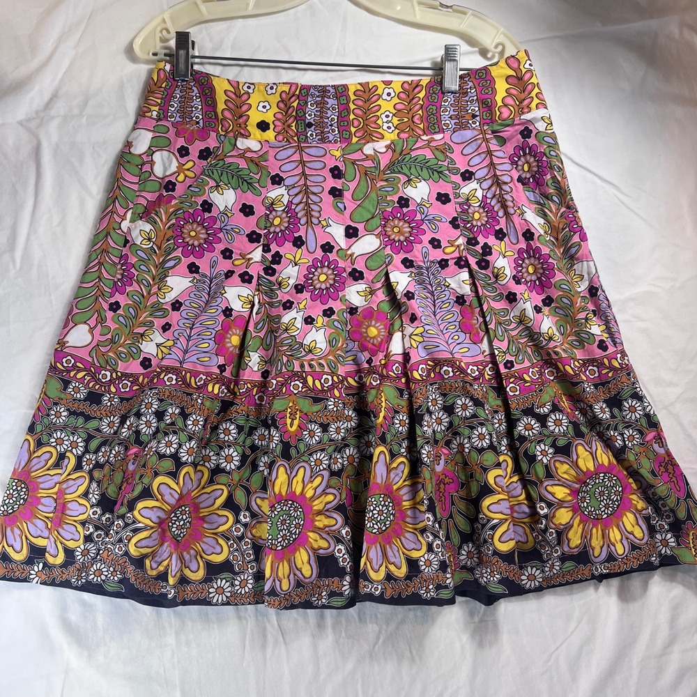 Cabi Multi-Color Floral Paisley Pleated A-Line Skirt with Pockets Size 10